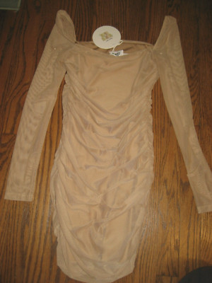 NEW womens dress 4 mini Princess Polly party bodycon ruched beige stretch lined
