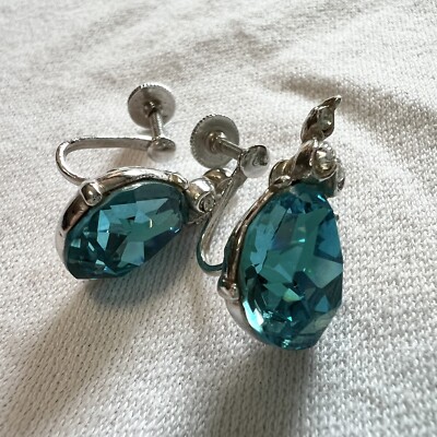 Vintage BOGOFF EARRINGS Aqua Teardrop Rhinestone