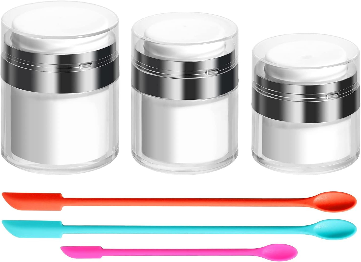 Airless Pump Bottles Empty Cosmetic Container with Silicone Spatula Set for Crea
