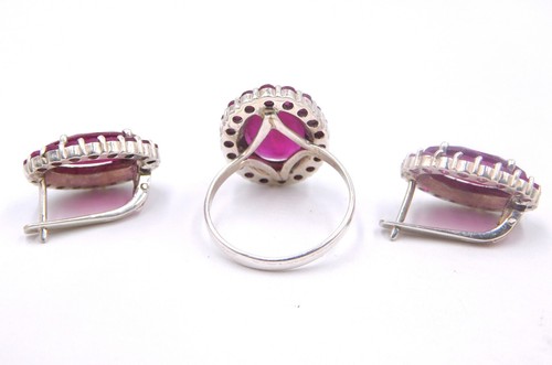 11.9 GM 925 Plata de Ley Rubí Corte Piedra Preciosa Joyería Set Pendientes & - Imagen 3 de 7