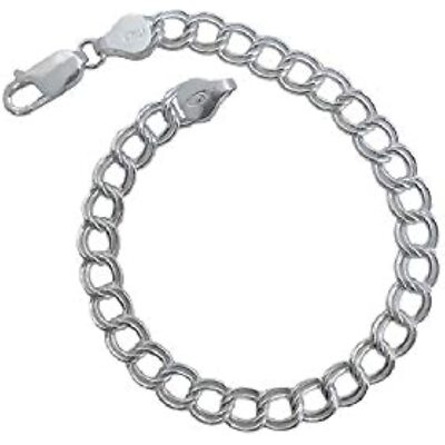 Milano Chains .925 Sterling Silver Italian 7.5'' Double Link Charm Bracelet 5.0