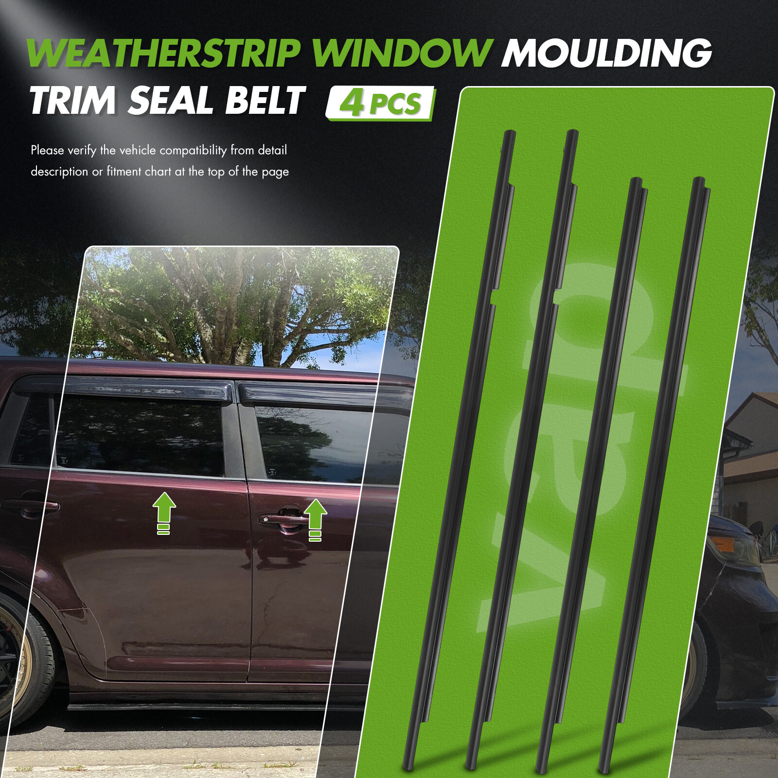 4Pcs Door Belt Molding Weatherstrip for Scion xB 2008 2009 2010 2011 2012-2015