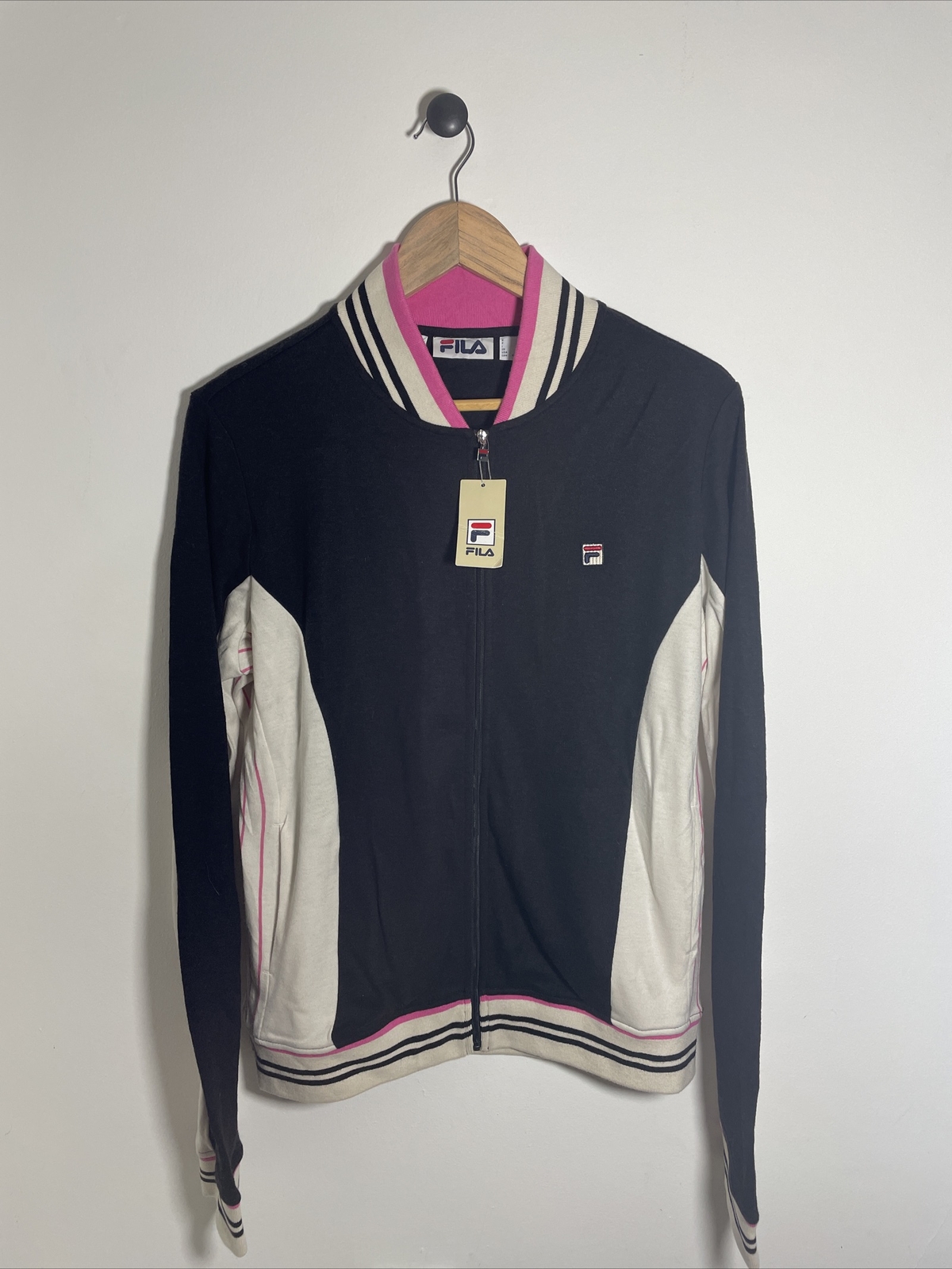 Giacca sportiva da ginnastica American Fila da donna rosa cerniera intera tripla righe XL