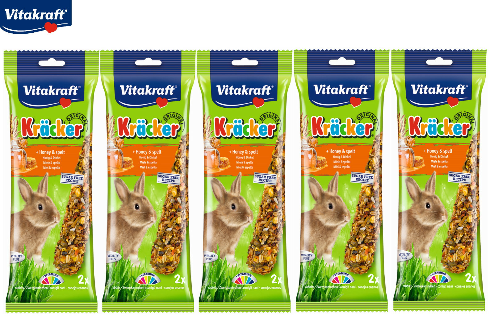 VITAKRAFT HANGING SMALL ANIMAL RABBIT KRACKER TREAT STICKS HONEY & SPELT 5 PACK