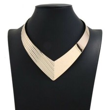 Gold Silver Choker Necklace Metal Statement Thick Festival Party Shiny Collar Bi
