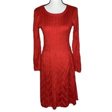 Eliza J Women’s Red Knit Sweater Dress; Size Small; Long Sleeve; Chevron