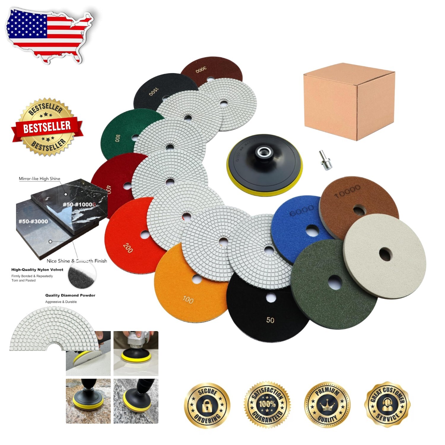Versatile 6 Inch Diamond Polishing Pads - 11 Pack Wet/Dry for Granite & Quartz
