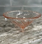 Pink Swirl Depression Glass 3 Footed Bowl 5.5in Vintage