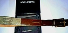 $895 DOLCE&GABBANA NEW MEN'S LEATHER /OSTRICH BRANDY/GRAY 110CM/44'' ITALIA BELT