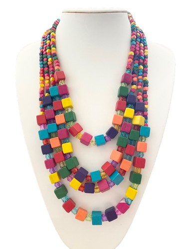 Damenkette Statement Halskette Lagenlook Holzkette Modeschmuck Bohemien Ibiza - Bild 9 von 10