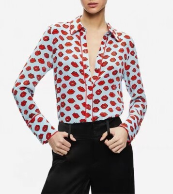 AO Mulberry Silk Long Sleeve Shirt Top for Women Red