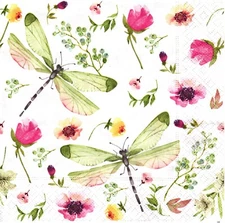 (2) Two Paper Lunch Napkins for Decoupage/Mixed Media - Summer Field dragonfly