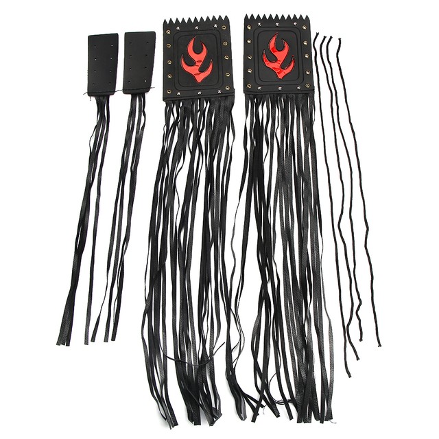 Black Leather Motorcycle 19 Inch Tassel Fringe Handlebars Hand Grip