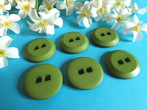 853B Chequerboard Buttons " Prairie " Green Spring Lot Of 6 Buttons Ép. 1970 - Picture 3 of 3