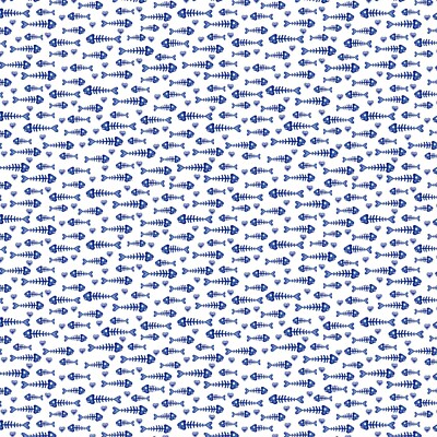 Feline Drive Fabric KITTY CITY Fish Bones White Benartex - Sold by the Yard