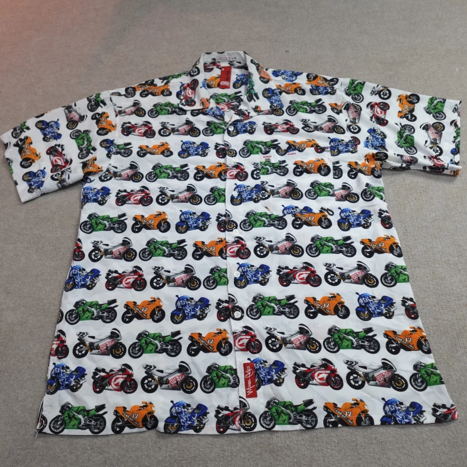 Vintage Ecko Shirt 2XL White Loop Collar All Over Motorcycle Print Vintage Y2K - Image 2 of 4