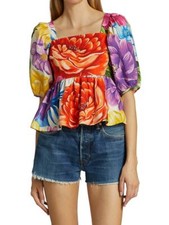 $145 Farm Rio Rainbow Chita Empire-Waist Blouse SZ XS or SZ 2 NWT 