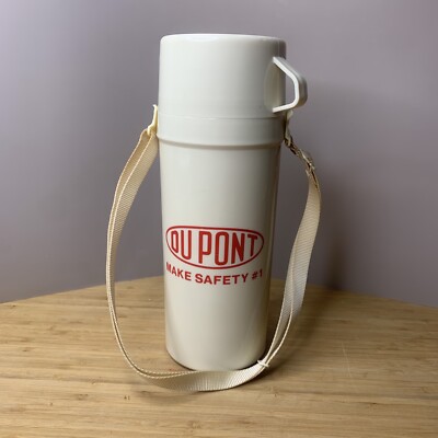 Du Pont Make Safety #1 Aladdin s Thermo Bottle 1 Qt Thermos w/ Strap & Cup VTG