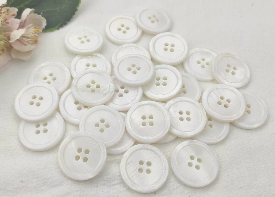 2 Knöpfe rund Perlmutt 20mm weiß Muscheln Rand Knopf Jacke schimmer Damen natur - Bild 4 von 4