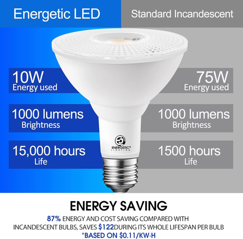 Energetic PAR30 LED Bulbs, Flood Light Outdoor Indoor 10 Watt (75 Watt Equivalen - Picture 4 of 6