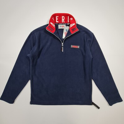 Perry Ellis America Sweatshirt Navy Blau XS Fleecepullover Zip Neck