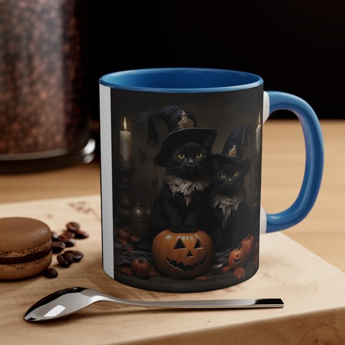 Tazza da caffè accento colorato 11 once con gatti neri che ti augurano un felice Halloween - Foto 14 di 21