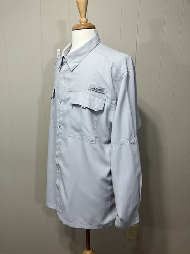 Excellent Mens "HABIT" Light Gray Polyester Roll Tab Sleeve Fishing Shirt 2XL - Picture 6 of 13