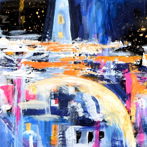 original acrylic painting Cityscape Set of 2 Abstract Original Artwork - Picture 2 of 9
