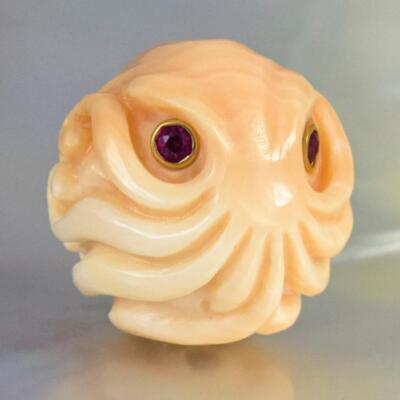 Octopus Design Perlen 14.44 MM Geschnitzter Aprikose Muschel Rubin Gem Augen