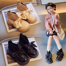KIDS GIRLS WEDDING SCHOOL WARM ANKLE BOOTS KNITTED SPAINSH BOW PUMPS FLAT SHOES