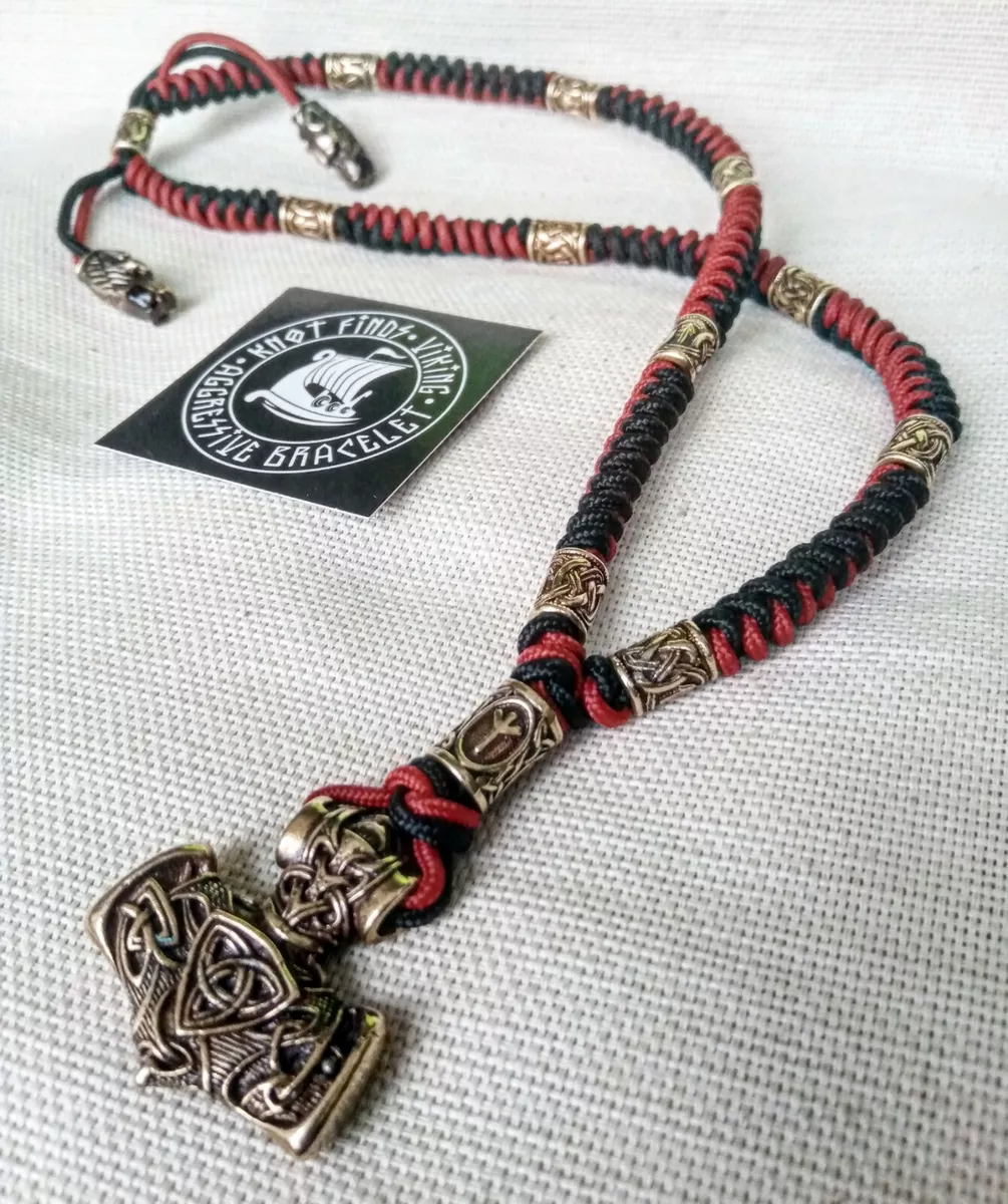 Mens necklace. Paracord necklace with beads. Viking style.