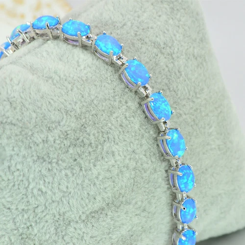 UK New Sterling Silver Dipped Oval White Fire Opal Tennis Bracelet - Picture 12 of 25