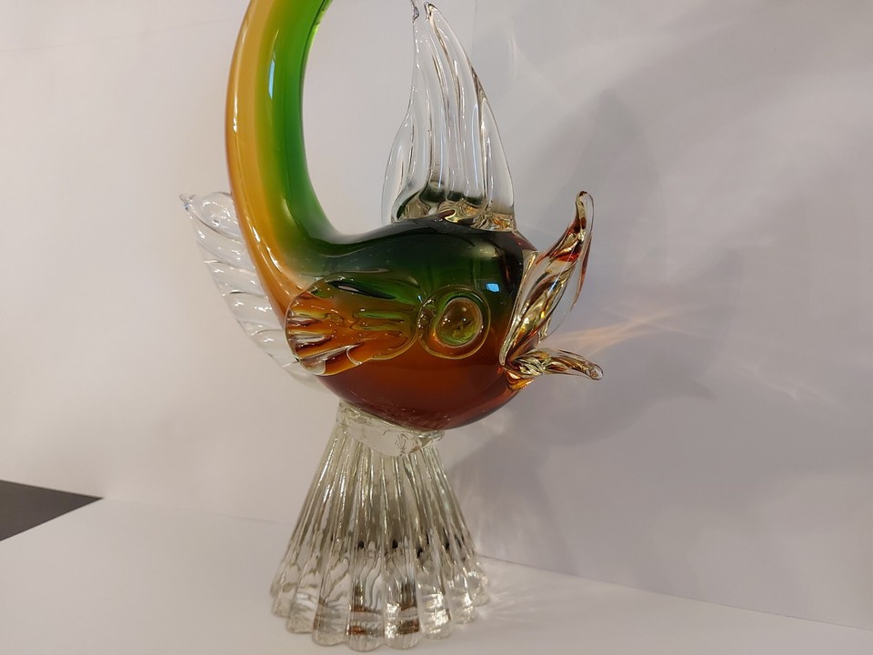 Venini Murano Glass Fish, Clear/Green/Amber, H26cm, VGC, VGC, On