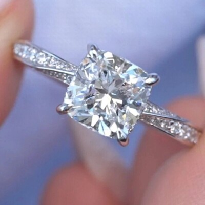 2.6Ctw Cushion Cut Moissanite Twisted Band Engagement Ring 14K White Gold Plated