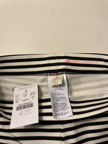 J.CREW CREWCUTS GIRLS IVORY BLACK EVERYDAY STRIPE LEGGINGS Sz 8 NWT - Picture 3 of 4