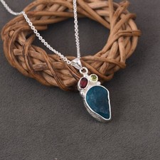 Wedding Gift Women Jewelry 925 Silver With Trillion Gemstone Pendent Necklace