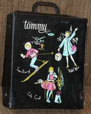 VINTAGE 1960's TAMMY DOLL BLACK VINYL CASE--OVERALL GOOD SHAPE 7-17-C