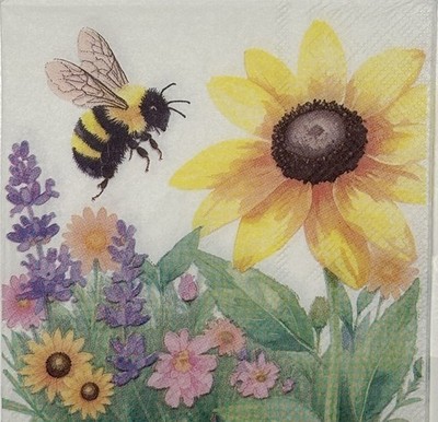 two Individual paper beverage napkins decoupage Bee Sunflower Crafts Summer