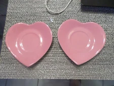 (2) Philippe Deshoulieres Limoges France Heart Saucer Pink READ