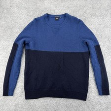 Hugo Boss Sweater Mens XL Navy Blue Extra Fine Lambswool Knit Crewneck Pullover