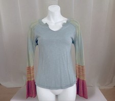 SUNDANCE Cozy Canyon Top XS Knitted Bell Sleeve Blue Green Pink