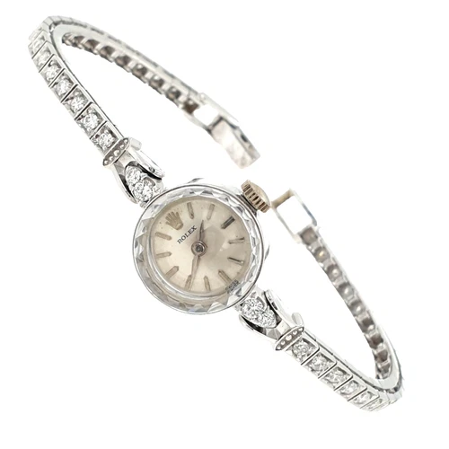 Lady Vintage Rolex Manual Watch 14k White Gold with Diamonds Circa 1950s