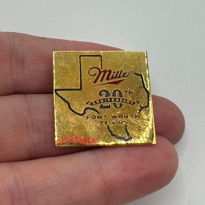 Vtg Miller Brewing 20th Anniversary Fort Worth Texas Gold Tone Lapel Pin Rare