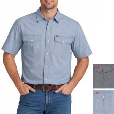 Wrangler Men's Shirt Button-up Short Sleeve, 2-Button Down Pockets, Cotton Blend