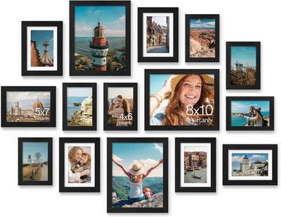 Vittanly 15 Pack Picture Frames Collage Wall Gallery Frame Set Multi Sizes Black