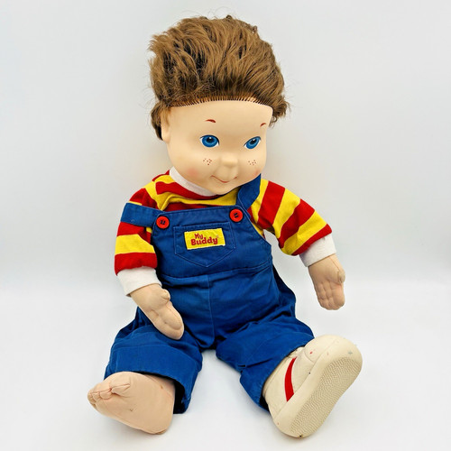 1986 Playskool My Buddy 21” Doll Brown Hair Blue Eyes Missing Shoe & Cap Vintage