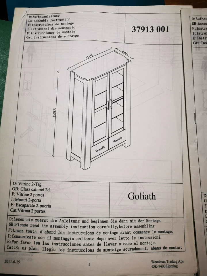 Vetrina 2 ante e ripiani in vetro 2 comodi cassetti in legno rovere massello - Immagine 2 di 2