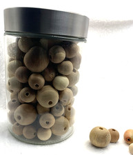 120 Pieces Wooden Beads for Crafts, sm lg round Natural Wood Bead