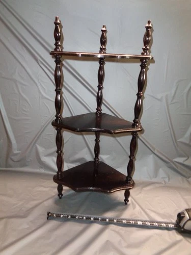 Corner Shelf: Wood Three Tier Spindle Curio