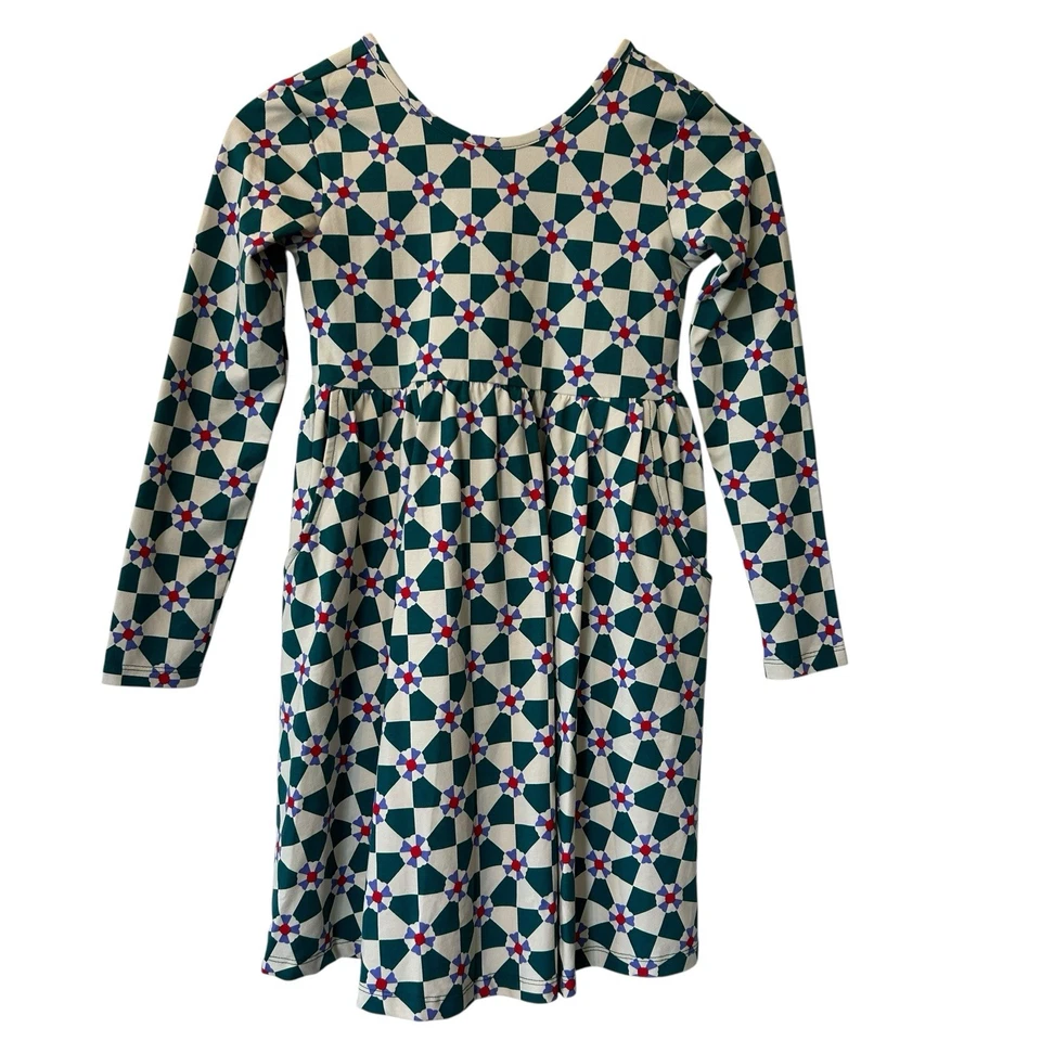 Hanna Andersson Celebration Skater Dress Sz 130 Girls 8 Red Green Purple Pockets - Image 2 of 4